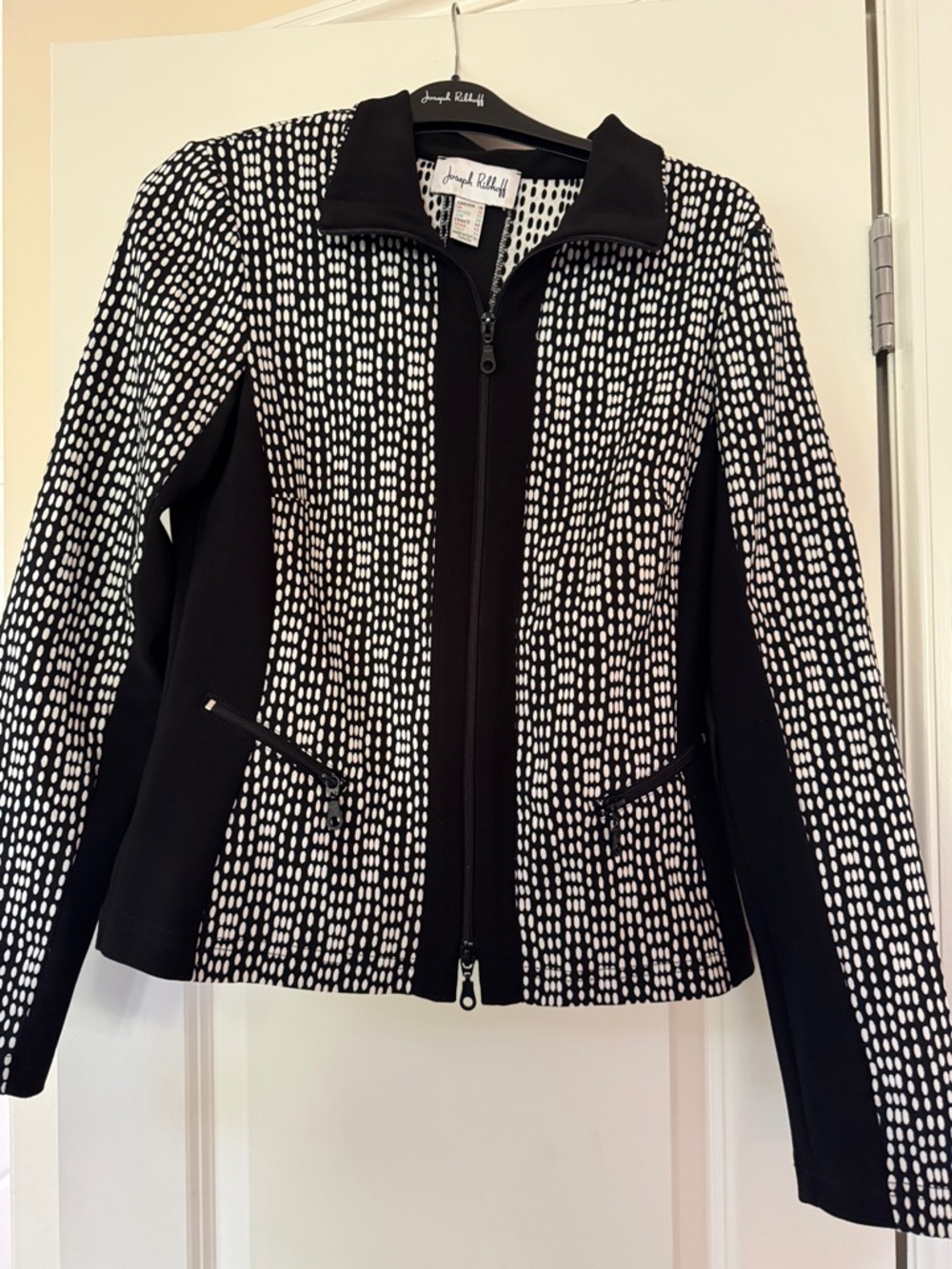 Joseph Ribkoff Black and White Patterned Zip Jacket